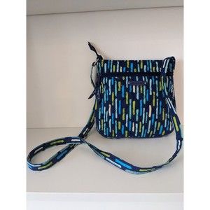 Vera Bradley Katalina Showers Double Zip Hipster Cross Body Purse Blue Fabric